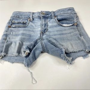 American Eagle Womens Size 4 MIDI Short Shorts Blue Jean Super Stretch #0394